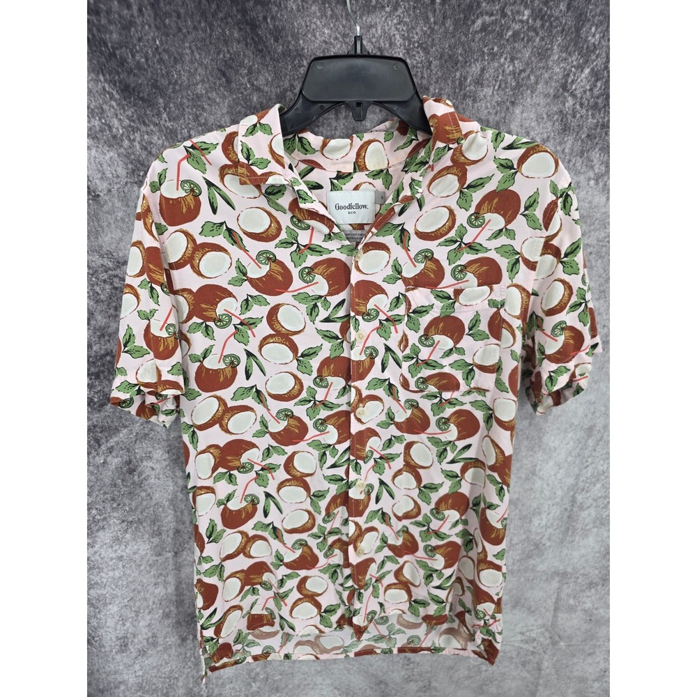 Goodfellow Shirt Mens Small Coconut Lime Print Short Sleeve Beachwear Tropical